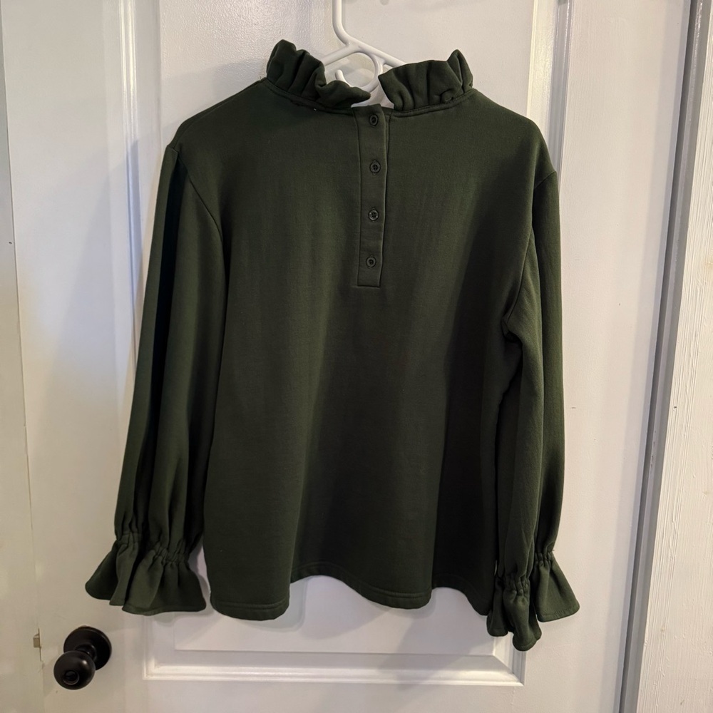 Elizabeth Wilson Design Mary Louise Sweatshirt Ruffle Olive Green Medium - Picture 2 of 10